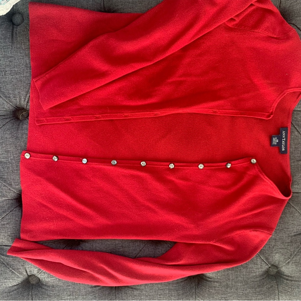 Red cardigan